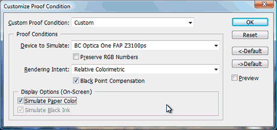 Proof Setup dialog box